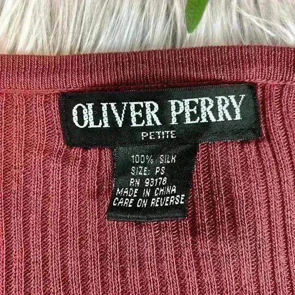 Oliver Perry 100% Silk Rustic Sun Red Ribbed Button Down Cardigan Shirt, PS - Picture 7 of 11